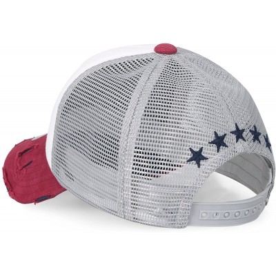 Baseball Caps Star Embroidery tri-Tone Trucker Hat Adjustable Cotton Baseball Cap - White/Red - CQ189ONK9GS $19.31