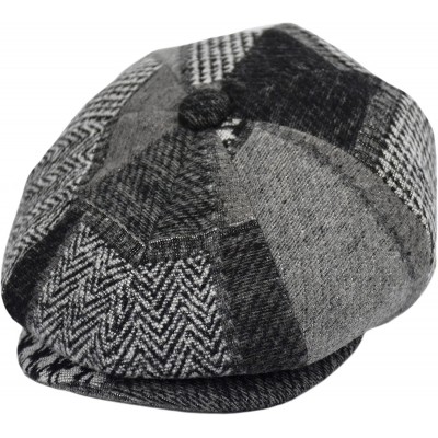 Newsboy Caps Classic Men's Wool Herringbone Newsboy Cap Driving Cabbie Tweed Applejack Golf Hat - 2760-gray Patch - CC193UYXR...