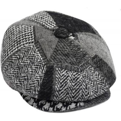 Newsboy Caps Classic Men's Wool Herringbone Newsboy Cap Driving Cabbie Tweed Applejack Golf Hat - 2760-gray Patch - CC193UYXR...