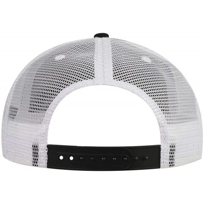 Baseball Caps Round Flat Visor SNAP 5 Panel Mesh Back Trucker Snapback Hat - Blk/Blk/Wht - C5180D6DAGY $10.21