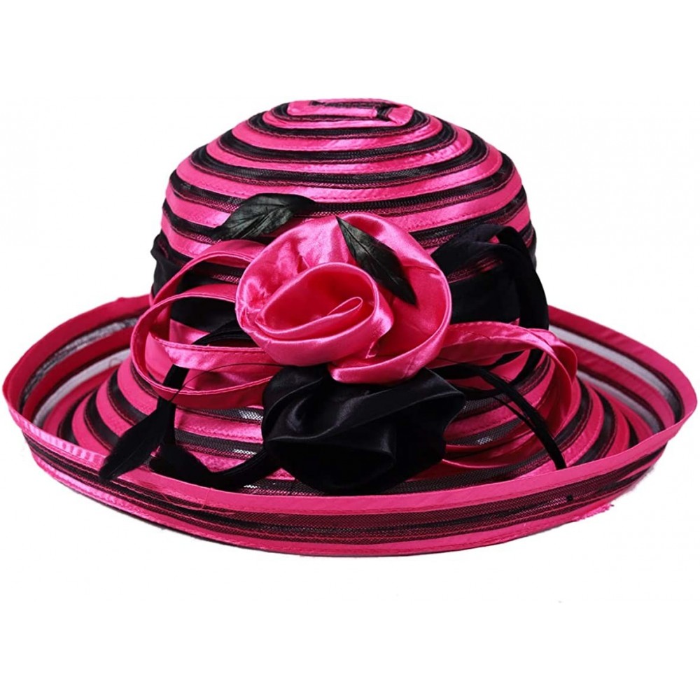 Sun Hats Sweet Cute Cloche Oaks Church Dress Bowler Derby Wedding Hat Party S606-A - Rose/Black - CY12DFSH9GX $18.98