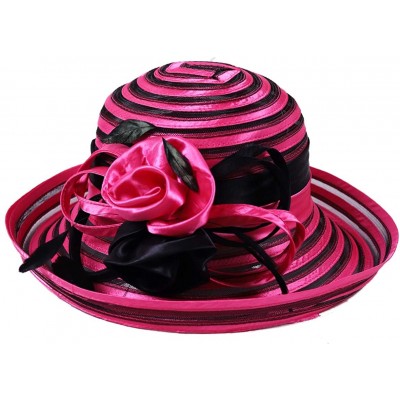 Sun Hats Sweet Cute Cloche Oaks Church Dress Bowler Derby Wedding Hat Party S606-A - Rose/Black - CY12DFSH9GX $18.98