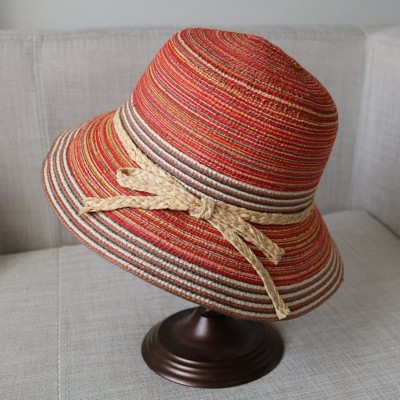 Bucket Hats Women Cloche Hat Flower Bowler Bucket Hat Straw Floppy Sun Hat - Orange-1 - CL186ZZ7RSS $11.74