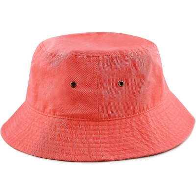 Bucket Hats Unisex 100% Cotton Packable Summer Travel Bucket Beach Sun Hat - Coral - CZ18D52LDON $9.23