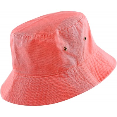 Bucket Hats Unisex 100% Cotton Packable Summer Travel Bucket Beach Sun Hat - Coral - CZ18D52LDON $9.23