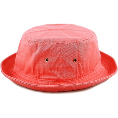 Bucket Hats Unisex 100% Cotton Packable Summer Travel Bucket Beach Sun Hat - Coral - CZ18D52LDON $9.23