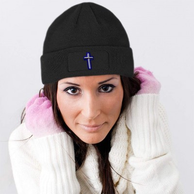 Skullies & Beanies Custom Patch Beanie Air Force Christian Chaplain Embroidery Acrylic - Dark Grey - CW18A6IME28 $21.20