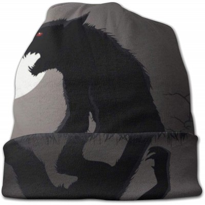 Skullies & Beanies Unisex Comfortable Slouchy Beanie Hat Stretchy Baggy Skull Cap - Full Moon Wolf Werewolf - CL18AMWQ08T $22.32