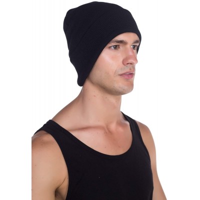 Skullies & Beanies Beanie Men Women - Unisex Cuffed Plain Skull Knit Hat Cap - Black - CZ18755QIGO $8.29