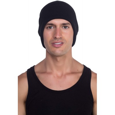 Skullies & Beanies Beanie Men Women - Unisex Cuffed Plain Skull Knit Hat Cap - Black - CZ18755QIGO $8.29