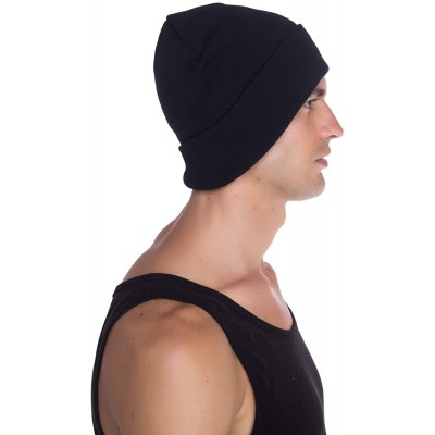 Skullies & Beanies Beanie Men Women - Unisex Cuffed Plain Skull Knit Hat Cap - Black - CZ18755QIGO $8.29