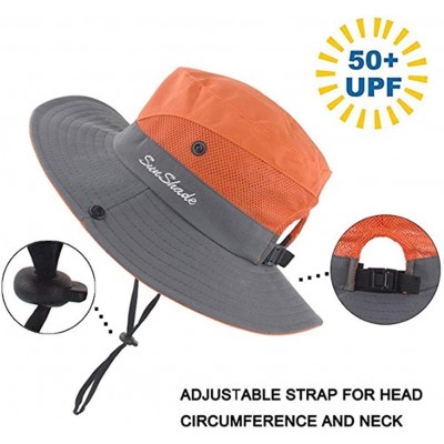 Sun Hats Women's Outdoor UV Protection Foldable Mesh Wide Brim Beach Fishing Hat - Orange for Kid - CT18SRCUM7U $10.44