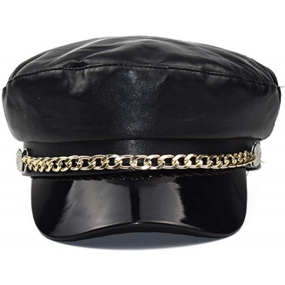 Newsboy Caps Women's Greek Fisherman's Sailor Fiddler Hat Classic Ladies Mariner Metal Chain Newsboy Cap - Black Leather - CK...