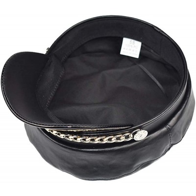 Newsboy Caps Women's Greek Fisherman's Sailor Fiddler Hat Classic Ladies Mariner Metal Chain Newsboy Cap - Black Leather - CK...