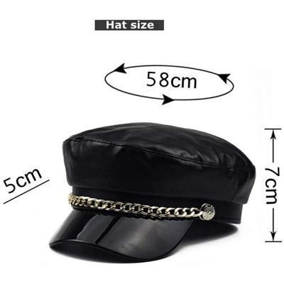 Newsboy Caps Women's Greek Fisherman's Sailor Fiddler Hat Classic Ladies Mariner Metal Chain Newsboy Cap - Black Leather - CK...