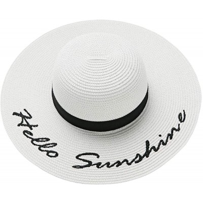 Sun Hats Floppy Beach Straw Hat Women Sun Hats Wide Brim Embroidered UPF50+ - A3-white - CR196WQYHGC $16.53