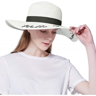 Sun Hats Floppy Beach Straw Hat Women Sun Hats Wide Brim Embroidered UPF50+ - A3-white - CR196WQYHGC $16.53