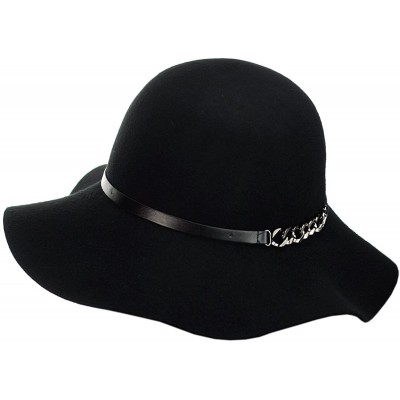 Bucket Hats Exclusive Women's Chain Link Band Wool Flop Brim Fedora Hat - Black - CN1274IMWDP $15.05