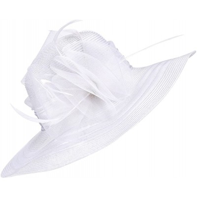 Sun Hats Womens Wide Brim Floral Feather Kentucky Derby Church Dress Sun Hat A340 - White - CX12EEI70UD $12.59