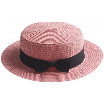 Sun Hats Fashion Women Men Summer Straw Boater Hat Boonie Hats Beach Sunhat Bowler Caps - Pink - CT182ICCULM $10.49