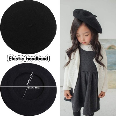 Berets French Wool Berets Hat Classic Fashion Warm Beanie Cap for Girls - Black - CH12N8QC0X2 $12.16