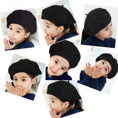 Berets French Wool Berets Hat Classic Fashion Warm Beanie Cap for Girls - Black - CH12N8QC0X2 $12.16