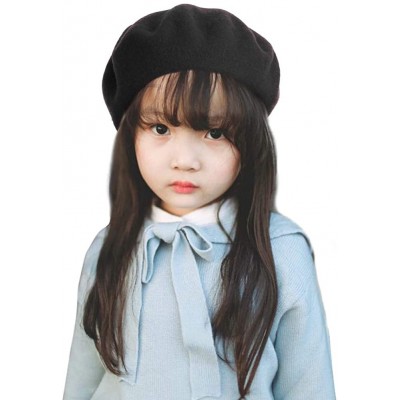 Berets French Wool Berets Hat Classic Fashion Warm Beanie Cap for Girls - Black - CH12N8QC0X2 $12.16