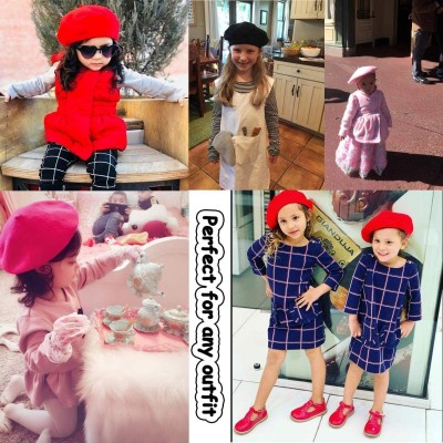 Berets French Wool Berets Hat Classic Fashion Warm Beanie Cap for Girls - Black - CH12N8QC0X2 $12.16