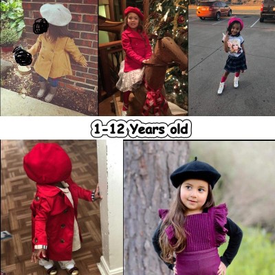 Berets French Wool Berets Hat Classic Fashion Warm Beanie Cap for Girls - Black - CH12N8QC0X2 $12.16