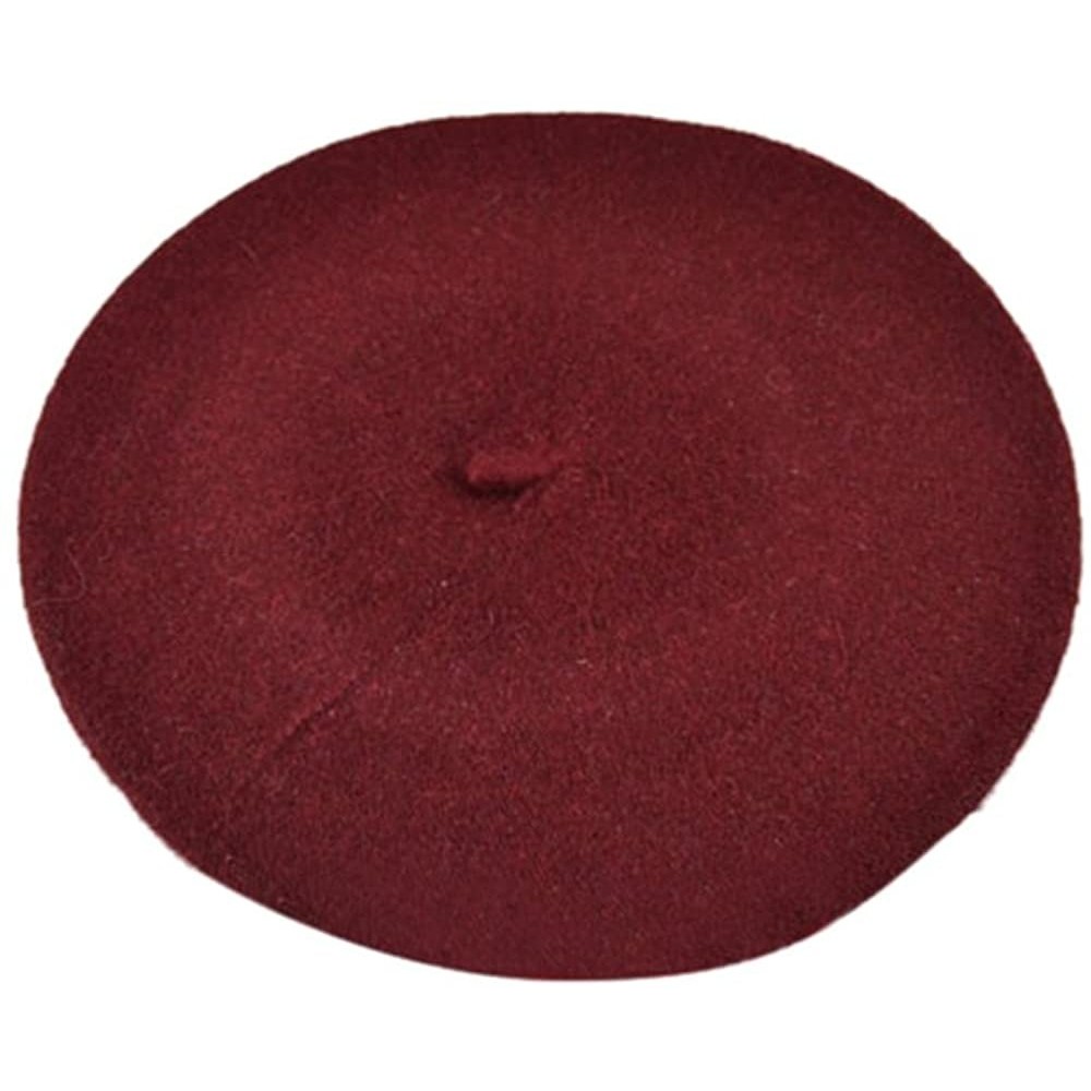 Berets French Beret - Wool Solid Color Womens Beanie Cap Hat - Wine Red - CS12N7D3VLD $8.63