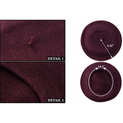 Berets French Beret - Wool Solid Color Womens Beanie Cap Hat - Wine Red - CS12N7D3VLD $8.63