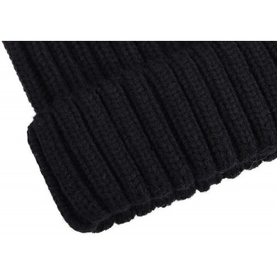 Skullies & Beanies Cute Fluffy Fur Pompom Knit Winter Beanie Hat - Black - CX188IO8845 $15.10