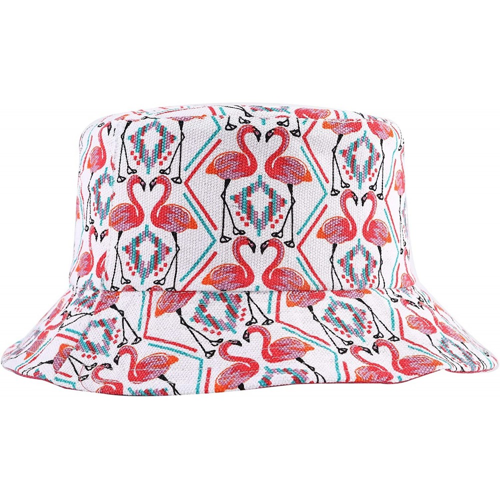 Bucket Hats Unisex Cute Unique Print Travel Bucket Hat Summer Fisherman Cap - Flamingos-white - CJ18SOAWHDZ $13.48