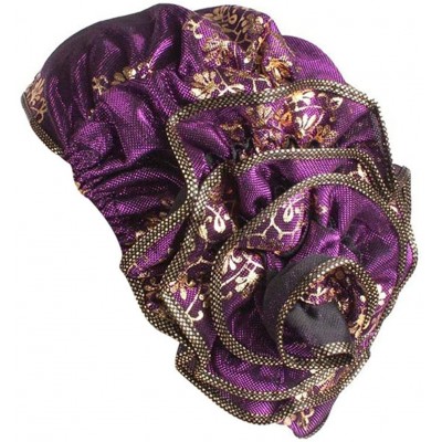 Skullies & Beanies Women Flower Muslim Ruffle Cancer Chemo Hat Beanie Turban Head Wrap Cap - Purple B - CD1804KXY9R $10.49