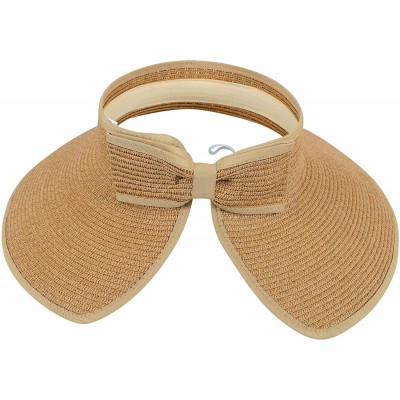 Sun Hats Women's Spring/Summer Collection Straw Woven Wide Brim Sun Visor Hat - Natural - C418E2ZC55E $11.18