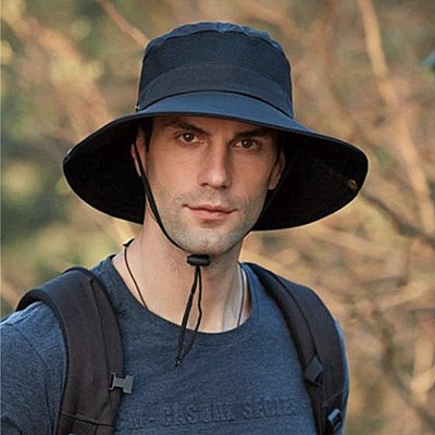 Bucket Hats Outdoor UPF 50+ UV Sun Protection Waterproof Breathable Wide Brim Bucket Sun Hat for Men/Women - Black-2 - C818NZ...