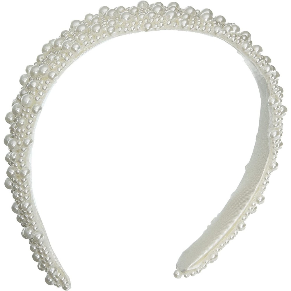 Headbands V35231-01 Pearl Beaded Bridal Headband- White- 1-Inch - CV114U2DCSN $12.03