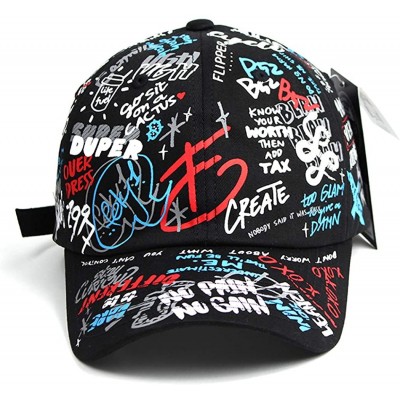 Baseball Caps Designer Graffiti Doodle Cotton Baseball Cap for Men Women- BTS Kpop Hat w/Curve Brim- Adjustable - CE195QEYM86...