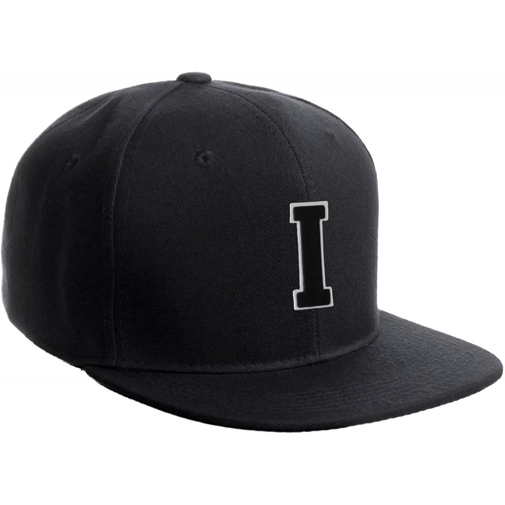 Baseball Caps Classic Snapback Hat Custom A to Z Initial Raised Letters- Black Cap White Black - Initial I - CX18G4IGQ7I $12.74