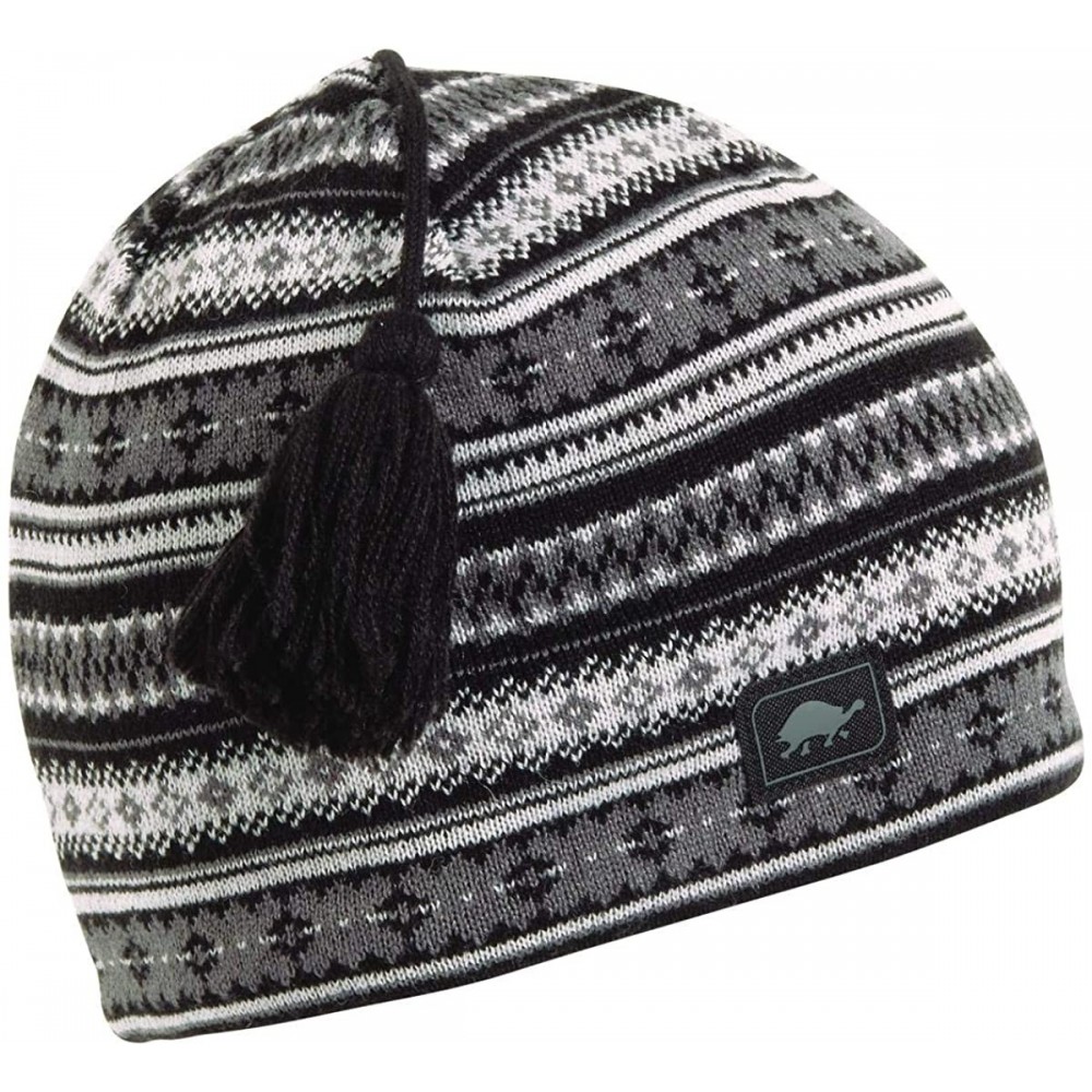 Skullies & Beanies Lift Line Merino Wool Nordic Style Knit Beanie- Fleece Lined Wool Hat - Lift Line Black - CI12MAUIIDC $42.25