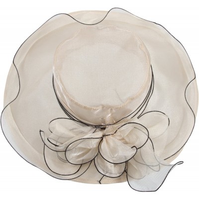 Sun Hats Women's Wedding Dress Church Hat Flowers Gauze Sun Derby Hat - Beige - CE183KNERX9 $15.45