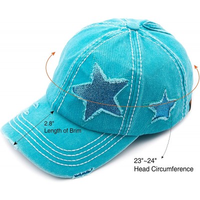 Baseball Caps Exclusives Hatsandscarf Distressed Adjustable - Turquoise Glitter Stars - CH18SMUUCLW $13.31