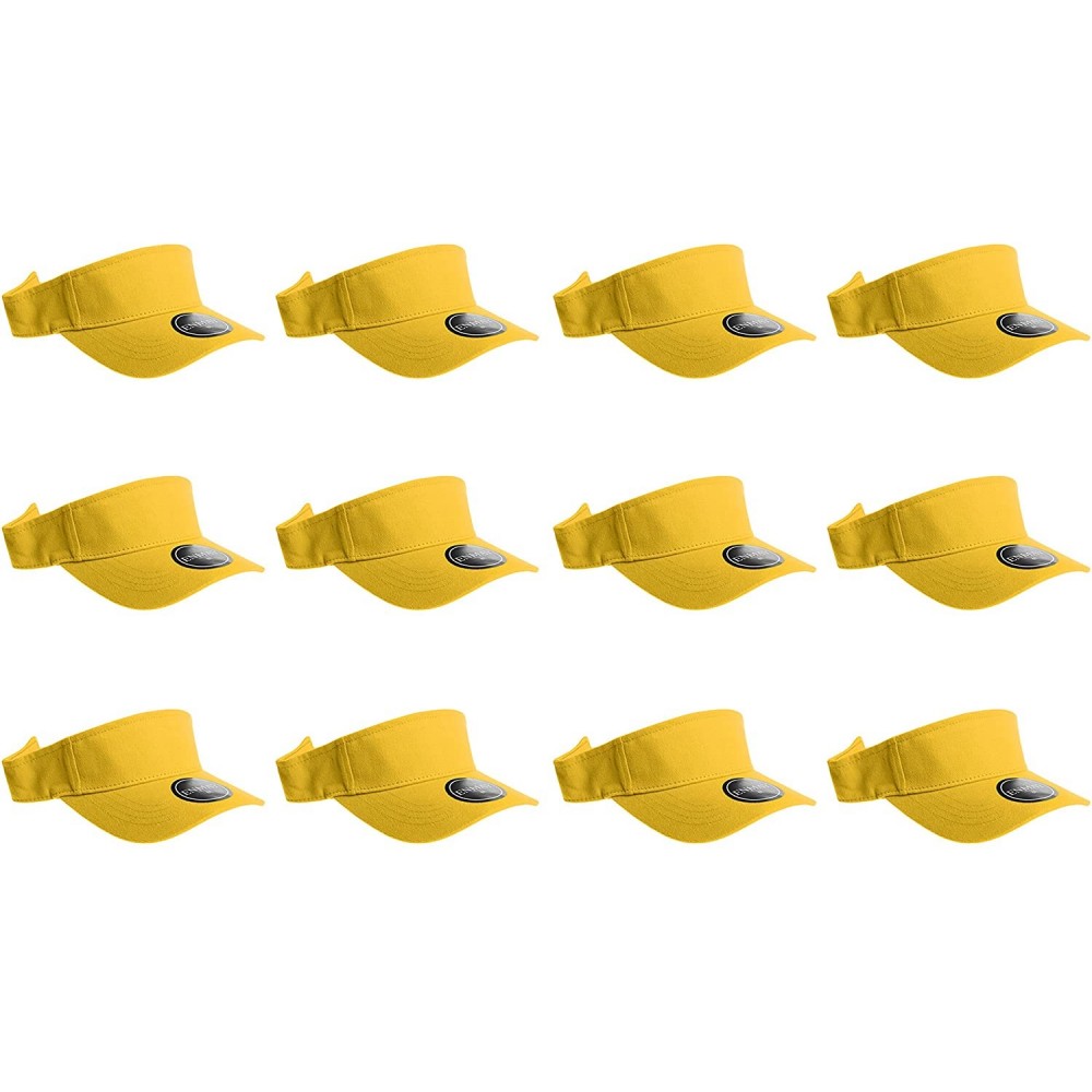 Visors 12 Pack Plain Visor Hats Adjustable Back Strap Tennis Golf Sun Hat - Yellow - CS186EQR49W $28.50