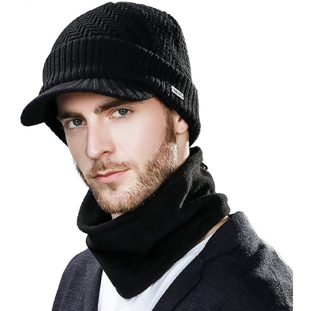 Skullies & Beanies Wool Visor Beanie for Men Winter Knit Hat Scarf Sets Neck Mask - 69311black - C718XIY9L83 $26.18