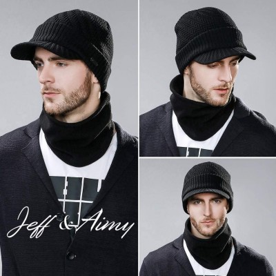 Skullies & Beanies Wool Visor Beanie for Men Winter Knit Hat Scarf Sets Neck Mask - 69311black - C718XIY9L83 $26.18