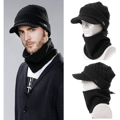 Skullies & Beanies Wool Visor Beanie for Men Winter Knit Hat Scarf Sets Neck Mask - 69311black - C718XIY9L83 $26.18