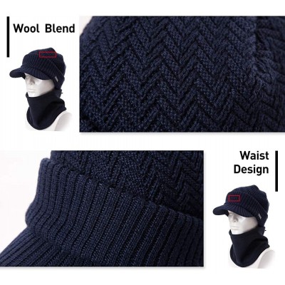 Skullies & Beanies Wool Visor Beanie for Men Winter Knit Hat Scarf Sets Neck Mask - 69311black - C718XIY9L83 $26.18