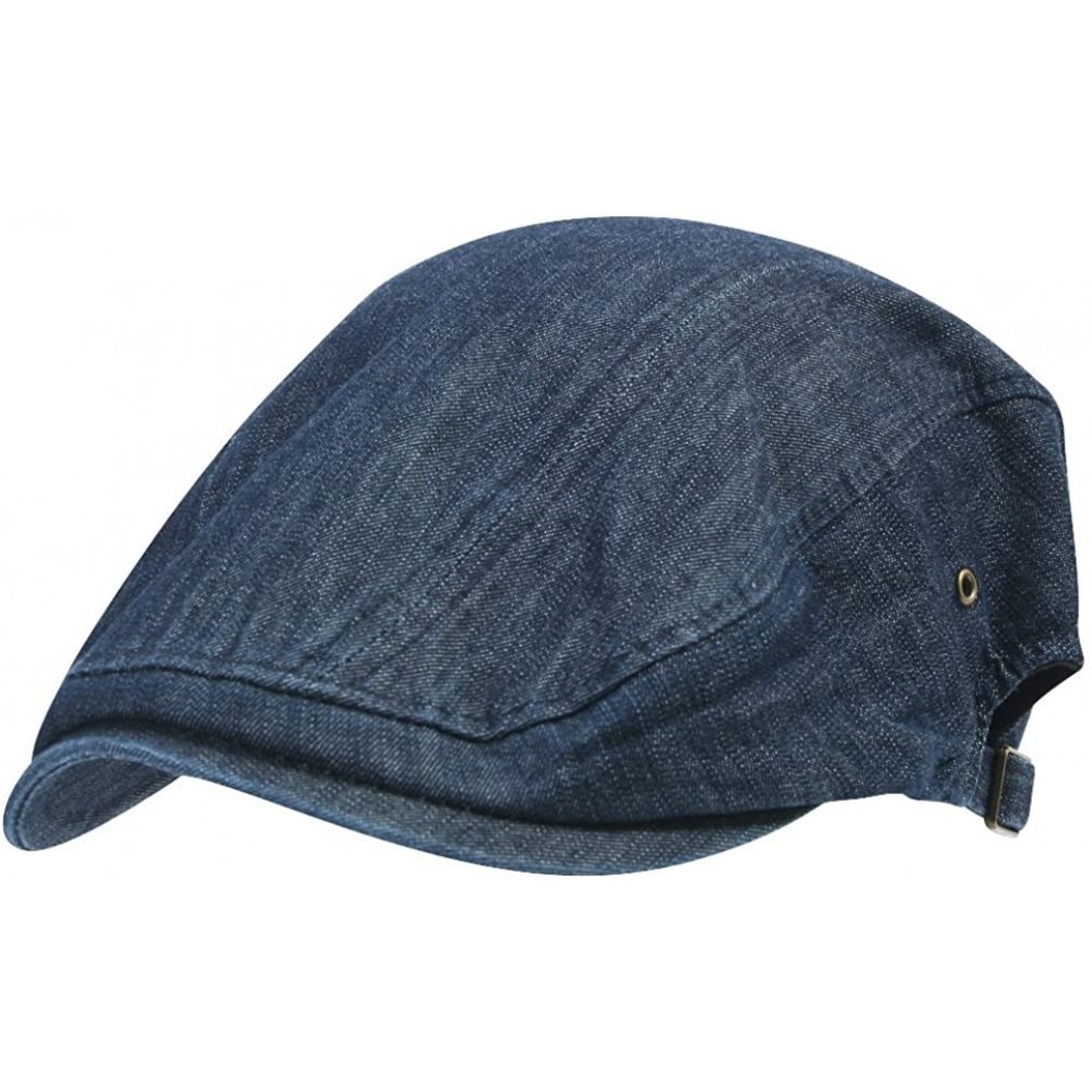 Newsboy Caps Denim Cotton Newsboy Flat Cap with Snapback Ivy Driver Hunting Hat - Dark Blue - CF11CWXCH33 $24.65