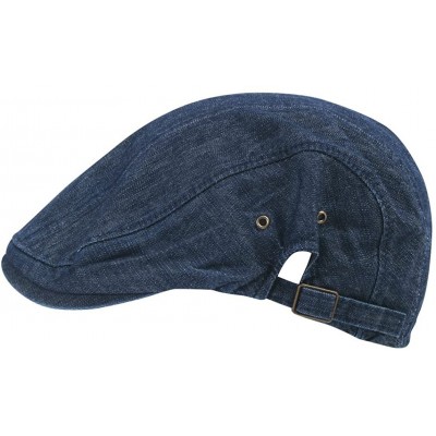 Newsboy Caps Denim Cotton Newsboy Flat Cap with Snapback Ivy Driver Hunting Hat - Dark Blue - CF11CWXCH33 $24.65