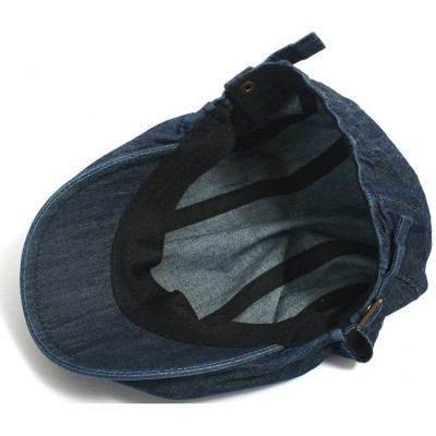 Newsboy Caps Denim Cotton Newsboy Flat Cap with Snapback Ivy Driver Hunting Hat - Dark Blue - CF11CWXCH33 $24.65